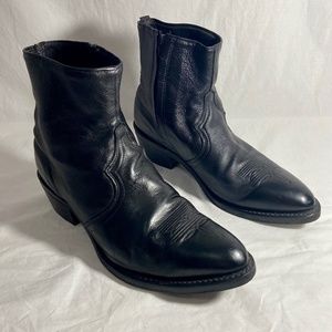 Vintage Oil Resistant Ankle Cowboy Boots Side Zip Black 11.5